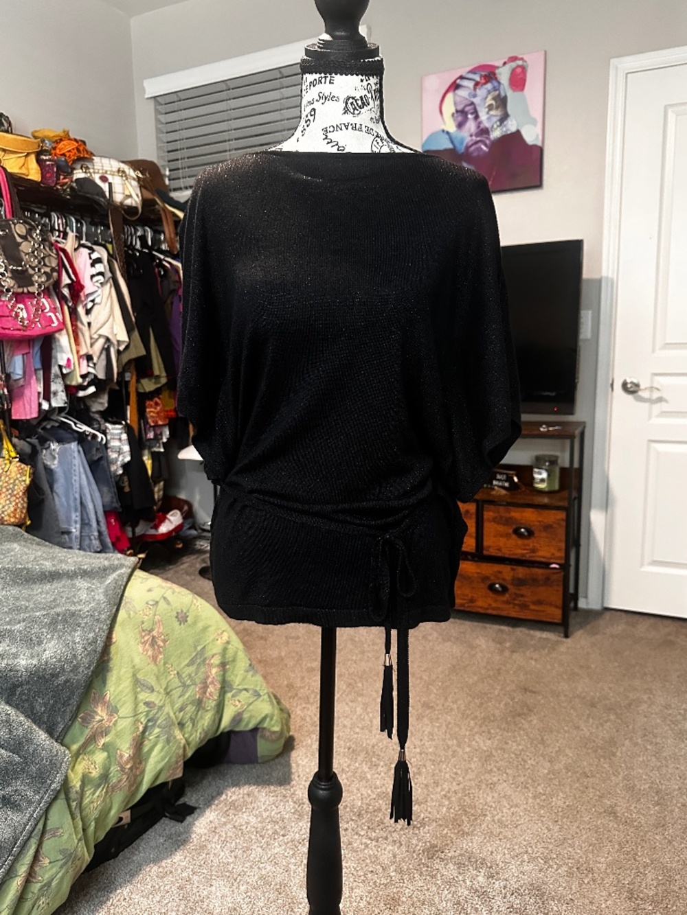 Black White House black Market sparkly wrap dress with tie